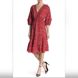 Max Studio Red XS Floral Midi Dress